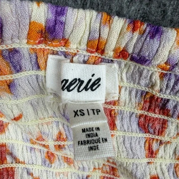 Aerie Women's XS Floral Mini Sundress Orange Purple Keyhole Front Smocked Back - Picture 3 of 8